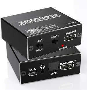 HDMI ARC Audio Extractor, 4K@60Hz HDMI Audio Extractor Splitter, with Optical SPDIF & 3.5mm Output, TV to Optical Toslink SPDIF Stereo, Supports HDCP 2.2 DTS 5.1 for TV, Soundbar, Home Theater HDMI ARC Audio Extractor, 4K@60Hz HDMI Audio Extractor Splitter, with Optical SPDIF & 3.5mm Output, TV to Optical Toslink SPDIF Stereo, Supports HDCP 2.2 DTS 5.1 for TV, Soundbar, Home Theater
