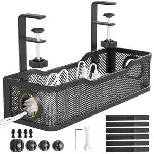 Under Desk Cable Management Tray Black, Cinati Wire Organizers No Drill, Cable Tray with Clamp for Wire Management, Cord Organization Box for Office, Home - No Damage to Desk Under Desk Cable Management Tray Black, Cinati Wire Organizers No Drill, Cable Tray with Clamp for Wire Management, Cord Organization Box for Office, Home - No Damage to Desk