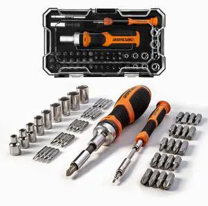 Ratcheting Screwdriver Set: 56-Piece Magnetic Multi Bits Tool Kit with Case Ratcheting Screwdriver Set: 56-Piece Magnetic Multi Bits Tool Kit with Case