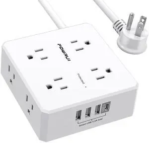 10Ft Surge Protector Power Strip - Flat Plug Extension Cord with 8 Widely Outlets and 4 USB Ports(1 USB C), 3 Side Outlet Extender for Home Office Dorm Room Essentials, WhiteETL Listed 10Ft Surge Protector Power Strip - Flat Plug Extension Cord with 8 Widely Outlets and 4 USB Ports(1 USB C), 3 Side Outlet Extender for Home Office Dorm Room Essentials, WhiteETL Listed