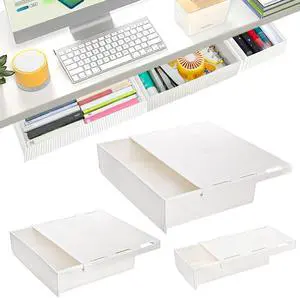 3 Pack Under Desk Drawer Slide Out, Self-Adhesive Under Table Drawer, Hidden Attachable Under Desk Storage Drawers, Stick on Drawers for Office, Home, School, White 3 Pack Under Desk Drawer Slide Out, Self-Adhesive Under Table Drawer, Hidden Attachable Under Desk Storage Drawers, Stick on Drawers for Office, Home, School, White