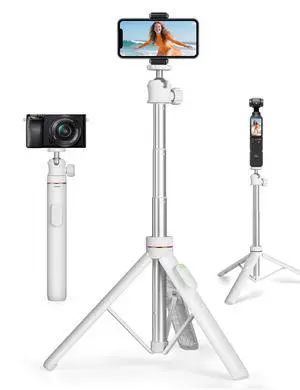 Tripod for iPhone & Camera, 64" Selfie Stick with 360° Ball Head Remote & Phone Holder, Extendable Portable Phone Tripod Stand for Travel Vlog Compatible with Canon Sony DLSR DJI (White) Tripod for iPhone & Camera, 64" Selfie Stick with 360° Ball Head Remote & Phone Holder, Extendable Portable Phone Tripod Stand for Travel Vlog Compatible with Canon Sony DLSR DJI (White)