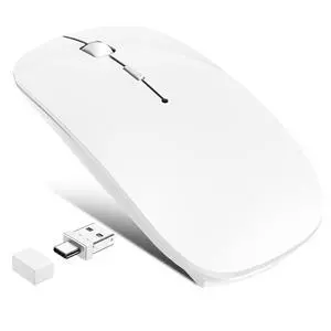 Wireless Mouse for MacBook Air iPad Pro PC Laptop, Bluetooth Rechargeable Computer Mice with Jiggler Mode, Silent 3 Mode (BT 5.2/3.0 & USB-A/USB-C Receiver) Type-C Slim Travel Mouse, White Wireless Mouse for MacBook Air iPad Pro PC Laptop, Bluetooth Rechargeable Computer Mice with Jiggler Mode, Silent 3 Mode (BT 5.2/3.0 & USB-A/USB-C Receiver) Type-C Slim Travel Mouse, White