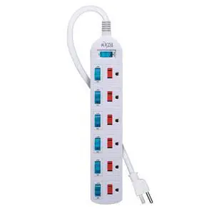 6 Outlet Power Strip with Multi-Outlet Independent Switches, Overload Protector,4-Foot Cord 6 Outlet Power Strip with Multi-Outlet Independent Switches, Overload Protector,4-Foot Cord