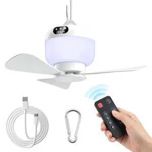 Camping Fan with Light & Remote, Portable Ceiling Fan Wireless Rechargeable Tent Fan with 4 Speeds,3 Light Modes,Timer, Battery Powered Fan for Tents, Canopy, Beach, RV, Car, Camper & Outdoor Camping Fan with Light & Remote, Portable Ceiling Fan Wireless Rechargeable Tent Fan with 4 Speeds,3 Light Modes,Timer, Battery Powered Fan for Tents, Canopy, Beach, RV, Car, Camper & Outdoor