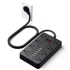 Power Strip with USB Ports, HUNIAN 5 Ft Extension Cord Flat Plug with 8 Outlets, 6 USB Charger(1 USB C Port), Indoor Desk Charging Station Outlet Extender for Home and Office Accessories, Black Power Strip with USB Ports, HUNIAN 5 Ft Extension Cord Flat Plug with 8 Outlets, 6 USB Charger(1 USB C Port), Indoor Desk Charging Station Outlet Extender for Home and Office Accessories, Black