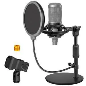 Mic Stand Desk Adjustable Desktop Microphone Stand with Stable Metal Base, Shock Mount, Pop Filter, Mic Clip, and Mic Adapter for AT2020, HyperX QuadCast, Blue Yeti, Shure SM58 Mic Stand Desk Adjustable Desktop Microphone Stand with Stable Metal Base, Shock Mount, Pop Filter, Mic Clip, and Mic Adapter for AT2020, HyperX QuadCast, Blue Yeti, Shure SM58