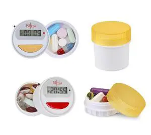 Portable Medication Reminder System with Two Timer Caps Compact Organizer for Pills, Vitamins & Supplements for Travel or Home Use. Portable Medication Reminder System with Two Timer Caps Compact Organizer for Pills, Vitamins & Supplements for Travel or Home Use.