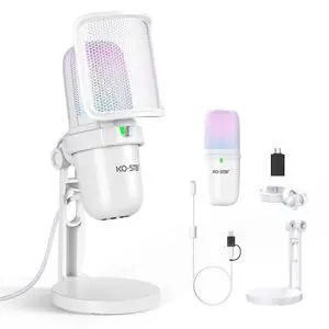 RGB USB Microphone, White Gaming Mic for PC, PS5, Laptop, Phone, Condenser Mic with Touch Mute, Pop Filter, Cardioid Pickup, Plug & Play for Streaming, Podcast, Recording, Gaming RGB USB Microphone, White Gaming Mic for PC, PS5, Laptop, Phone, Condenser Mic with Touch Mute, Pop Filter, Cardioid Pickup, Plug & Play for Streaming, Podcast, Recording, Gaming