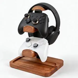 Solid Wood Headphone Stand with Controller Holder, Space-Saving Dual Hanger & Gamepad Organizer for Desktop, Gaming Desk Accessories with Stable Base Storage Solid Wood Headphone Stand with Controller Holder, Space-Saving Dual Hanger & Gamepad Organizer for Desktop, Gaming Desk Accessories with Stable Base Storage