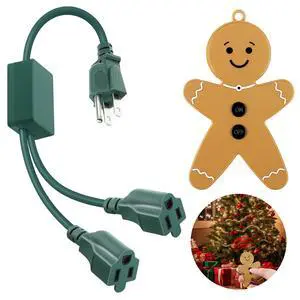 Christmas Tree Lights Controlled Outlet, Plug in Control Outlet Extension Cord with 2 Sockets and Gingerbread Man Remote Switch for Christmas Tree and Long Range Lighting Control, Green (1 Pack) Christmas Tree Lights Controlled Outlet, Plug in Control Outlet Extension Cord with 2 Sockets and Gingerbread Man Remote Switch for Christmas Tree and Long Range Lighting Control, Green (1 Pack)