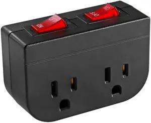 Grounded Outlet with Double ON Off Switch, VSEER 2 Port Electrical Outlet Plug Switch 15A 1875W / Wall Tap Adapter with Daul Red Indicator, ETL Listed (Black 1-Pack) Grounded Outlet with Double ON Off Switch, VSEER 2 Port Electrical Outlet Plug Switch 15A 1875W / Wall Tap Adapter with Daul Red Indicator, ETL Listed (Black 1-Pack)