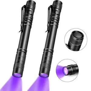 2 Pieces UV Black Light Flashlight Small Blacklight Flashlights Pen Lights for Leak, Pet Urine, Hotel Inspection, Dry Stain and Dye Detector, 5.2 Inches Long 2 Pieces UV Black Light Flashlight Small Blacklight Flashlights Pen Lights for Leak, Pet Urine, Hotel Inspection, Dry Stain and Dye Detector, 5.2 Inches Long
