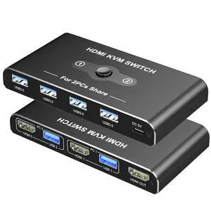 KVM Switch, KVM Switch 1 Monitors 2 Computers, HDMI Switch, 4K@60Hz KVM Switches for 2 Computers Sharing 1 Monitor, 4 USB 3.0 Devices Such as Keyboard, Mouse, Printer, Scanner KVM Switch, KVM Switch 1 Monitors 2 Computers, HDMI Switch, 4K@60Hz KVM Switches for 2 Computers Sharing 1 Monitor, 4 USB 3.0 Devices Such as Keyboard, Mouse, Printer, Scanner