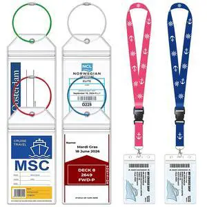 4 Pcs Cruise Luggage Tag Holders & 2 Pcs Cruise Lanyards with Waterproof Ship Card ID Badge Holder, Cruise Essentials 2026-2027 for Carnival, NCL, MSC, Princess, Royal Caribbean and Celebrity 4 Pcs Cruise Luggage Tag Holders & 2 Pcs Cruise Lanyards with Waterproof Ship Card ID Badge Holder, Cruise Essentials 2026-2027 for Carnival, NCL, MSC, Princess, Royal Caribbean and Celebrity