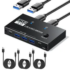 USB Switcher 2 Computers Sharing - 5Gbps USB 3.0 Switch Share 4 Port Devices, Plug and Play, Aluminum USB3.0 Switch Selector 2 PCs Share Keyboard Mouse Printer Scanner with One Button USB Switcher 2 Computers Sharing - 5Gbps USB 3.0 Switch Share 4 Port Devices, Plug and Play, Aluminum USB3.0 Switch Selector 2 PCs Share Keyboard Mouse Printer Scanner with One Button