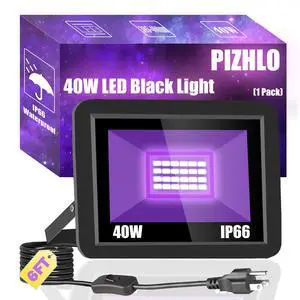 40W Black Light IP66 Waterproof Outdoor Flood Light with 6ft Cord+Plug+Switch, Blacklight Floodlight for Halloween Neon Glow in The Dark Fluorescent Poster Body Paint Bedroom 1 Pack 40W Black Light IP66 Waterproof Outdoor Flood Light with 6ft Cord+Plug+Switch, Blacklight Floodlight for Halloween Neon Glow in The Dark Fluorescent Poster Body Paint Bedroom 1 Pack
