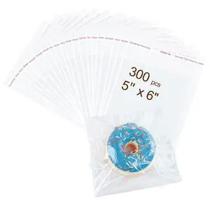 300PCS Clear Self Sealing Cellophane Bags - Cookie, Candy & Bread Bags (5x6 Inches) 300PCS Clear Self Sealing Cellophane Bags - Cookie, Candy & Bread Bags (5x6 Inches)
