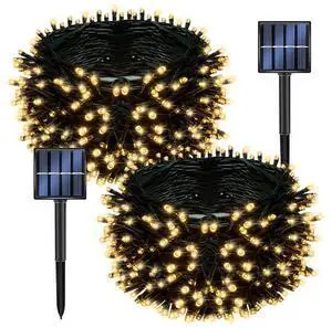 2-Pack 400 LED Solar String Lights Outdoor, 132FT Solar Powered Fairy Lights Waterproof, Green Wire Solar Twinkle Light with 8 Lighting Modes for Xmas Wedding Party Garden Decorations (Warm White) 2-Pack 400 LED Solar String Lights Outdoor, 132FT Solar Powered Fairy Lights Waterproof, Green Wire Solar Twinkle Light with 8 Lighting Modes for Xmas Wedding Party Garden Decorations (Warm White)