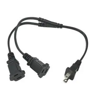 2 Prong 1 to 2 Extension Cord, 1.5FT 2 Way Indoor Power Cable Splitter 2 Prong 1 to 2 Extension Cord, 1.5FT 2 Way Indoor Power Cable Splitter