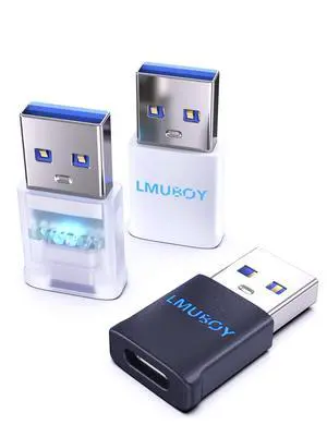 USB-A to USB-C Adapter with LED Light, USB 3.0 Fast Charging & Data Transfer, Compact Design for Car, Hotel, Airplane Black, White, Translucent (3-Pack) USB-A to USB-C Adapter with LED Light, USB 3.0 Fast Charging & Data Transfer, Compact Design for Car, Hotel, Airplane Black, White, Translucent (3-Pack)