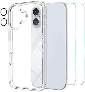 Compatible with iPhone 16 Case with 2pcs Screen Protectors and 1pcs Camera Lens Protector, Clear Crystal Phone Case Compatible with iPhone 16 6.1 Inch Compatible with iPhone 16 Case with 2pcs Screen Protectors and 1pcs Camera Lens Protector, Clear Crystal Phone Case Compatible with iPhone 16 6.1 Inch