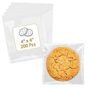 Cookie Bags with Seal, 200 Pcs (4x4 Inches) Self Sealing Cellophane Bag, Individual Clear Sealable Treat Packaging for Party Favors, Baked Goods, Snacks & Candy Cookie Bags with Seal, 200 Pcs (4x4 Inches) Self Sealing Cellophane Bag, Individual Clear Sealable Treat Packaging for Party Favors, Baked Goods, Snacks & Candy