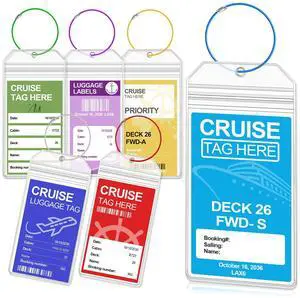 Cruise Luggage Tag Holder, 6 Pack Luggage Tags for Suitcases, Waterproof Clear PVC Perfect Fits All Cruise Lines, Reusable Travel Ship Essentials with Steel Loop Cruise Luggage Tag Holder, 6 Pack Luggage Tags for Suitcases, Waterproof Clear PVC Perfect Fits All Cruise Lines, Reusable Travel Ship Essentials with Steel Loop