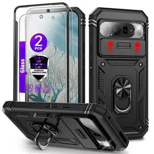 for Pixel 9 Pro XL Case with Camera Cover Slider, 2*Tempered Glass Screen Protectors,Build in 360°Rotating Ring Kickstand, Military Grade Protective Case for Google Pixel 9 Pro XL 6.8"-Black for Pixel 9 Pro XL Case with Camera Cover Slider, 2*Tempered Glass Screen Protectors,Build in 360°Rotating Ring Kickstand, Military Grade Protective Case for Google Pixel 9 Pro XL 6.8"-Black