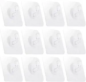12 Pack Adhesive Hooks Clear Plastic Waterproof Heavy Duty Sticky Wall Ceiling Door Window Pothook Home Kitchen Bathroom Shower Office for Hanging Hat Towel Picture Coats (12) 12 Pack Adhesive Hooks Clear Plastic Waterproof Heavy Duty Sticky Wall Ceiling Door Window Pothook Home Kitchen Bathroom Shower Office for Hanging Hat Towel Picture Coats (12)