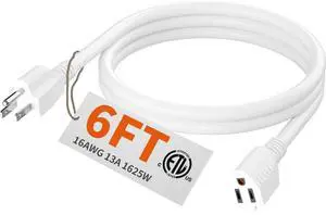 Indoor Outdoor White Extension Cord 6 FT Waterproof 16/3 Gauge Indoor Outdoor White Extension Cord 6 FT Waterproof 16/3 Gauge