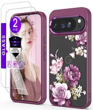 Crystal Clear Flower Pattern Case for Google 10 Pro XL-Purple Crystal Clear Flower Pattern Case for Google 10 Pro XL-Purple