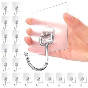 Large Hooks for Hanging Heavy-Duty 44Ib(Max) Self Adhesive-Hooks for Hanging, Traceless Clear and Removable, Waterproof and Rustproof Multiple Uses for Bathroom Kitchen Home 18 Pack Large Hooks for Hanging Heavy-Duty 44Ib(Max) Self Adhesive-Hooks for Hanging, Traceless Clear and Removable, Waterproof and Rustproof Multiple Uses for Bathroom Kitchen Home 18 Pack