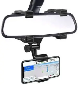 Rear View Mirror Phone Holder Mount, Car Phone Bracket/Stand with 270° Swivel and Adjustable Clips, Universal Smartphone Cradle, Black Rear View Mirror Phone Holder Mount, Car Phone Bracket/Stand with 270° Swivel and Adjustable Clips, Universal Smartphone Cradle, Black