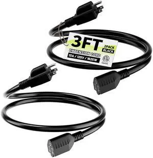 16/3 Black Indoor Outdoor Extension Cord 3 Ft 2 Pack Waterproof 16/3 Black Indoor Outdoor Extension Cord 3 Ft 2 Pack Waterproof