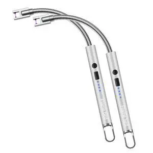 2 Pack Electric Candle Lighter Flameless Arc Windproof Flexible Long Neck USB Rechargeable Lighter for BBQ Grill Fireworks Camping.(Silver) 2 Pack Electric Candle Lighter Flameless Arc Windproof Flexible Long Neck USB Rechargeable Lighter for BBQ Grill Fireworks Camping.(Silver)