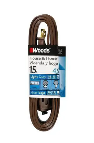 Light Duty Indoor Extension Cord - Durable Vinyl Jacket with Safety Covers for Protected Power - 3 Outlet Cube Tap - 16 Gauge, SPT-2 - Brown - 15 Feet Light Duty Indoor Extension Cord - Durable Vinyl Jacket with Safety Covers for Protected Power - 3 Outlet Cube Tap - 16 Gauge, SPT-2 - Brown - 15 Feet