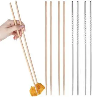 4 Pairs Cooking Chopsticks Long, 15.3 Inch & 14.1 Inch Stainless Chopsticks Wooden Chopstick Extra Long Cooking Chopstick for Kitchen Frying Hot Pot Non Slip Threaded Silver, Wood 4 Pairs Cooking Chopsticks Long, 15.3 Inch & 14.1 Inch Stainless Chopsticks Wooden Chopstick Extra Long Cooking Chopstick for Kitchen Frying Hot Pot Non Slip Threaded Silver, Wood