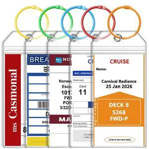 5 Pack Large Size Cruise Luggage Tag Holders - Waterproof &Reusable Zip Seal with Colorful Steel Loops, Essential Cruise for Royal Caribbean, Carnival, NCL, Princess & Celebrity Ships 2026 5 Pack Large Size Cruise Luggage Tag Holders - Waterproof &Reusable Zip Seal with Colorful Steel Loops, Essential Cruise for Royal Caribbean, Carnival, NCL, Princess & Celebrity Ships 2026
