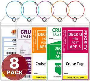 Luggage Tags for Cruise Ships 8 Pack Clear Bag Tags for Luggage Waterproof Sturdy Cruise Essentials Must Haves for NCL, Princess, Carnival (8 Pack - Steel Rings) Luggage Tags for Cruise Ships 8 Pack Clear Bag Tags for Luggage Waterproof Sturdy Cruise Essentials Must Haves for NCL, Princess, Carnival (8 Pack - Steel Rings)