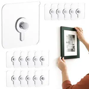 16 Pcs Picture Hangers Without Nails, 20 Ibs Load Heavy Duty Self Adhesive Wall Hooks for Hanging, Waterproof Adhesive Picture Hooks for Bathroom Kitchen, Transparent Sticky Hooks for Frames 16 Pcs Picture Hangers Without Nails, 20 Ibs Load Heavy Duty Self Adhesive Wall Hooks for Hanging, Waterproof Adhesive Picture Hooks for Bathroom Kitchen, Transparent Sticky Hooks for Frames