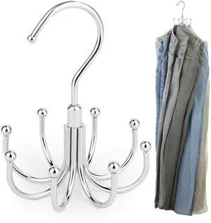 Jean Hangers Jeans Organizer for Closet, Rotatable Sturdy 8 Hooks Jean Holder, Metal Space Saving Closet Organizers and Storage, Silver Jean Hangers Jeans Organizer for Closet, Rotatable Sturdy 8 Hooks Jean Holder, Metal Space Saving Closet Organizers and Storage, Silver