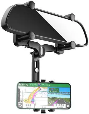 Rear View Mirror Phone Holder, Upgraded 4-Claw Anti-Shake Car Phone Mount, 360° Rotatable & Retractable Universal Cell Phone Holder Fits iPhone Samsung and All 4-7" Phones Rear View Mirror Phone Holder, Upgraded 4-Claw Anti-Shake Car Phone Mount, 360° Rotatable & Retractable Universal Cell Phone Holder Fits iPhone Samsung and All 4-7" Phones