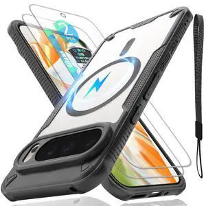 for Google Pixel 9 Pro Case with Magsafe Magnetic Slim Shockproof Protective Case,Translucent Matte Back with Lanyard Strap and 2 * 9H Tempered Glass Screen Protector Phone Cover 6.3-inch-Black for Google Pixel 9 Pro Case with Magsafe Magnetic Slim Shockproof Protective Case,Translucent Matte Back with Lanyard Strap and 2 * 9H Tempered Glass Screen Protector Phone Cover 6.3-inch-Black
