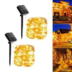 Extra-Long Solar Fairy Lights Outdoor Waterproof, 2 Pack 112Ft 300LED 8 Modes Solar Powered String Lights, Copper Wire Twinkle Lights for Outside Party Yard Easter Decor(Warm White) Extra-Long Solar Fairy Lights Outdoor Waterproof, 2 Pack 112Ft 300LED 8 Modes Solar Powered String Lights, Copper Wire Twinkle Lights for Outside Party Yard Easter Decor(Warm White)