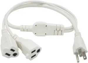Indoor Extension Cord Y Splitter, 3FT White 2 Way Power Cord Splitter Cable Indoor Extension Cord Y Splitter, 3FT White 2 Way Power Cord Splitter Cable