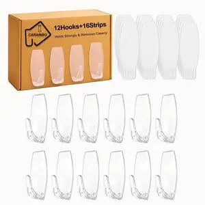 Large Clear Hooks,12-Hooks,16-Strips,Clear Wall Hook with Removable Strips,Organize Damage Free,Removes Cleanly,Utility Hooks Heavy Duty for Decorations and Storage Large Clear Hooks,12-Hooks,16-Strips,Clear Wall Hook with Removable Strips,Organize Damage Free,Removes Cleanly,Utility Hooks Heavy Duty for Decorations and Storage