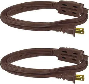 2-Pack 6 ft 3 Outlet Indoor Extension Cord, 16/2 SPT-2, Brown, 2 Prong Polarized Plug, Safety Plug Cap Included, for Homes, Kitchens and Offices, DCIC-00352P-DC 2-Pack 6 ft 3 Outlet Indoor Extension Cord, 16/2 SPT-2, Brown, 2 Prong Polarized Plug, Safety Plug Cap Included, for Homes, Kitchens and Offices, DCIC-00352P-DC