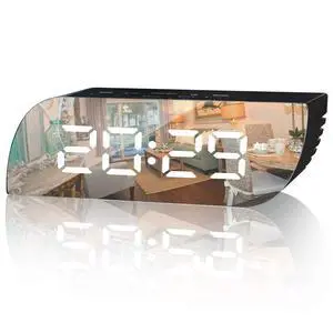 Aesthetic Digital Alarm Clock Mirror Surface - Dimmer Night Mode, Large LED Digits Display, Easy Snooze - USB & Battery Operated - Bedroom, Office, Travel Portable (Black) Aesthetic Digital Alarm Clock Mirror Surface - Dimmer Night Mode, Large LED Digits Display, Easy Snooze - USB & Battery Operated - Bedroom, Office, Travel Portable (Black)