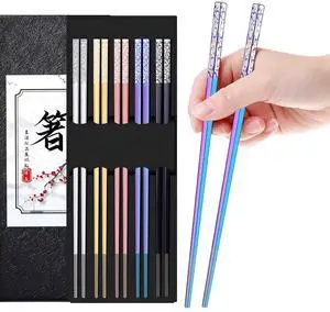 Premium Metal Chopsticks 5 Pairs Multicolor Chop Sticks Reusable Dishwasher Safe Square Korean Chopsticks Lightweight Non-Slip Reusable Stainless Steel ChopSticks Present Set Premium Metal Chopsticks 5 Pairs Multicolor Chop Sticks Reusable Dishwasher Safe Square Korean Chopsticks Lightweight Non-Slip Reusable Stainless Steel ChopSticks Present Set
